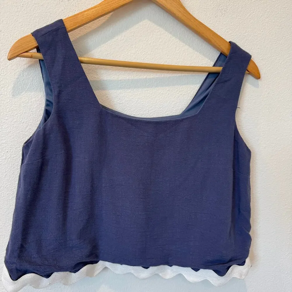 Fab'rik Scallop Hem Square Neck Linen Blend Tank Top NEW Size Medium - Picture 10 of 11